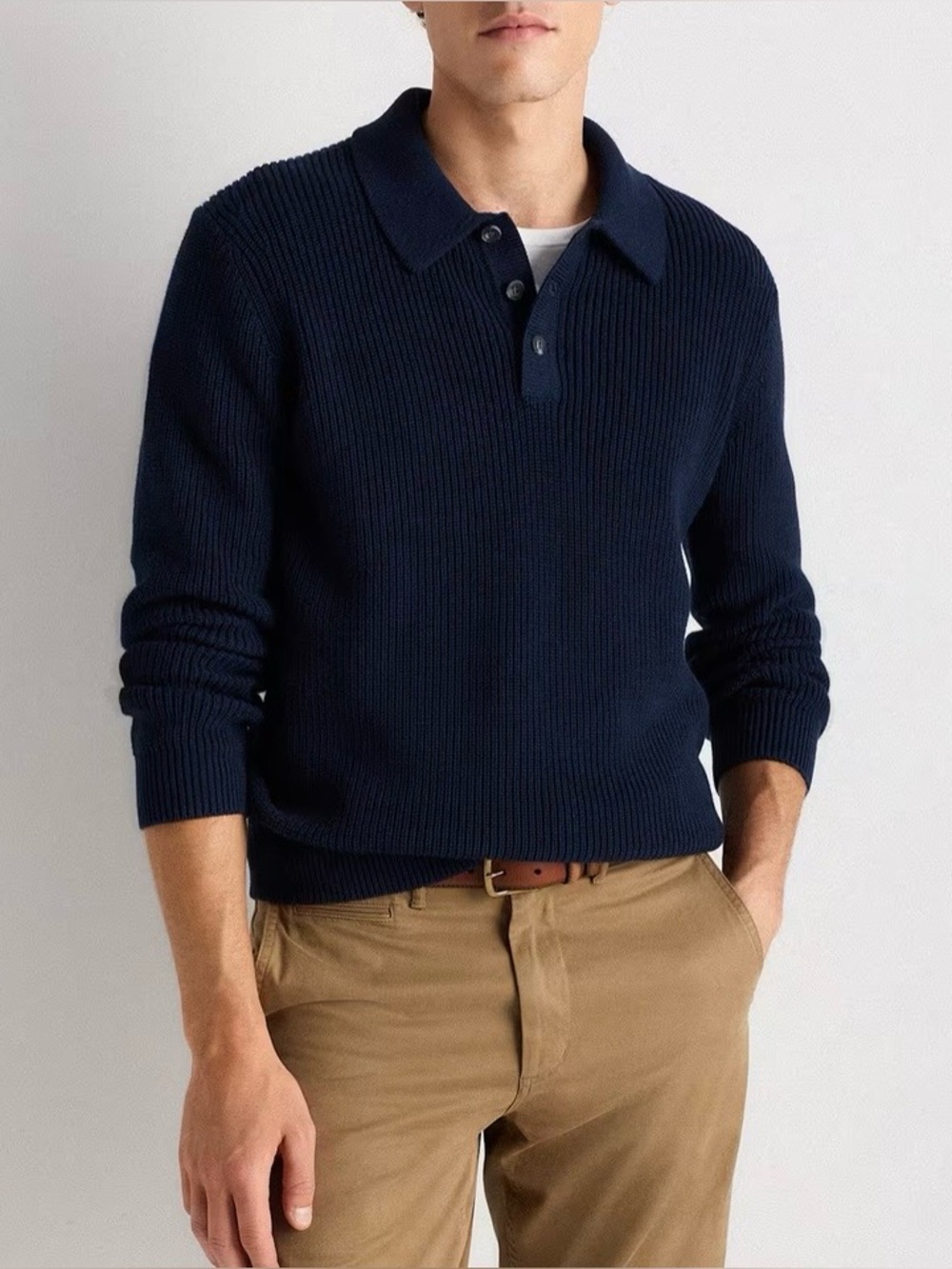 Quince Organic Cotton Ribbed Polo Sweater Navy Men’s XL Fisherman  Sweater